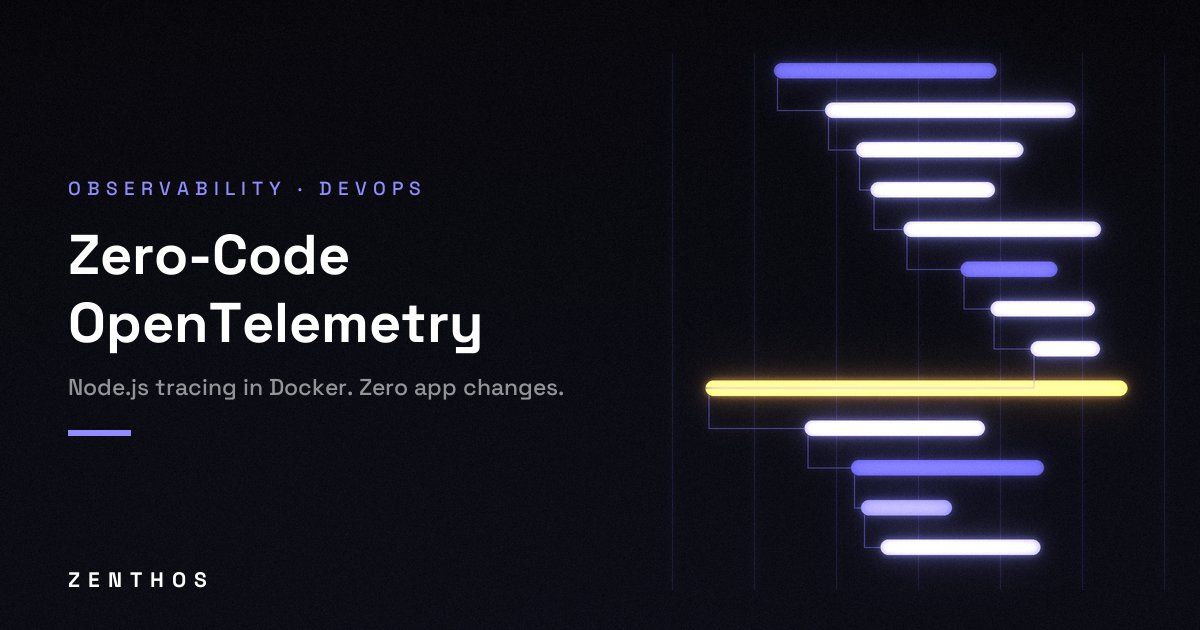 Zero-Code OpenTelemetry for Node.js in Docker (2026 Guide) — Zenthos article